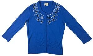 Kate Spade Royal Blue Cardigan Sweater Blouse Women's Small Arcadia Beaded